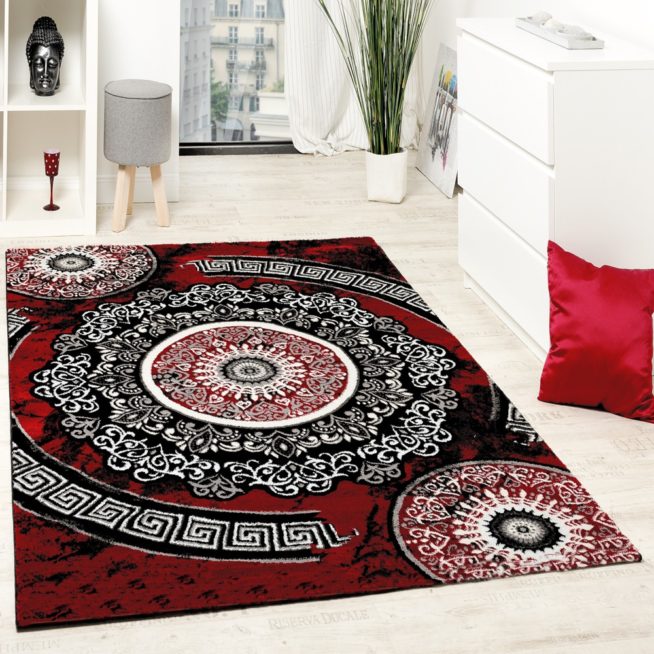 Teppich Gemustert Mit Glitzergarn Rot Schwarz Weiss Mirai Trading