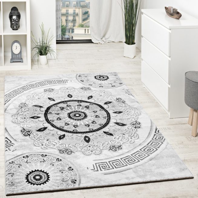 Teppich Mit Glitzergarn Klassisch Grau Schwarz Weiss Mirai