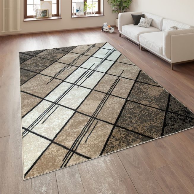Designer Teppich Geometrische Muster Braun Beige Mirai Trading Gmbh