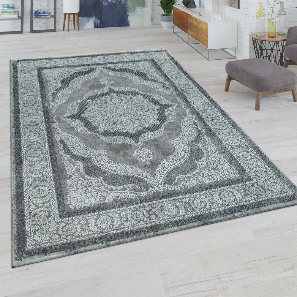 Kurzflor Teppich Orient Ornamente Grau