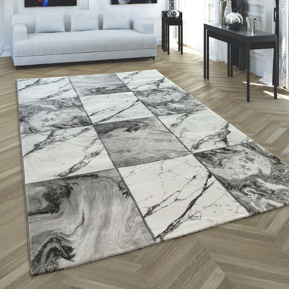 Teppich Läufer Fiesta Kurzflor Modern Meterware Flur Wohnzimmer Marmor Design
