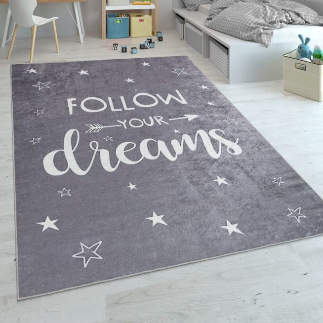 Teppich Kinderzimmer Spruch Motiv Sterne Grau Mirai Trading Gmbh