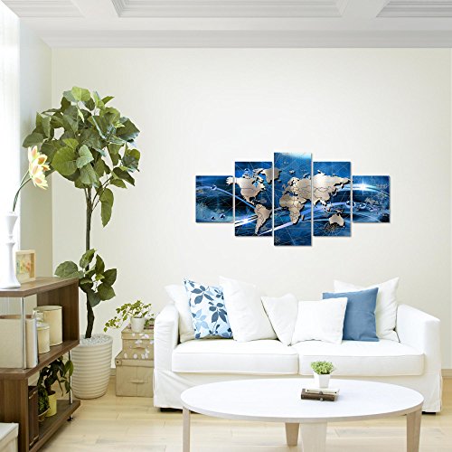 Weltkarte World Map Bild Kunstdruck auf Vlies-Leinwand W073