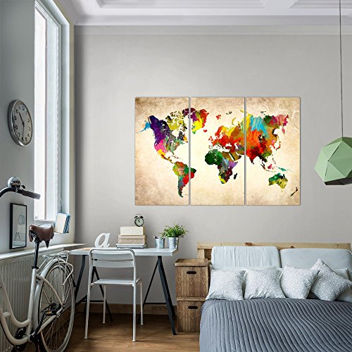 Weltkarte World Map Bild Kunstdruck auf Vlies-Leinwand W075