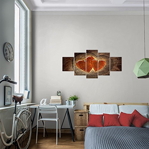 Herzen Holz Bild Kunstdruck auf Vlies-Leinwand S091