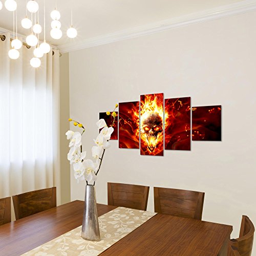 Feuer Schädel Bild Kunstdruck auf Vlies-Leinwand S051