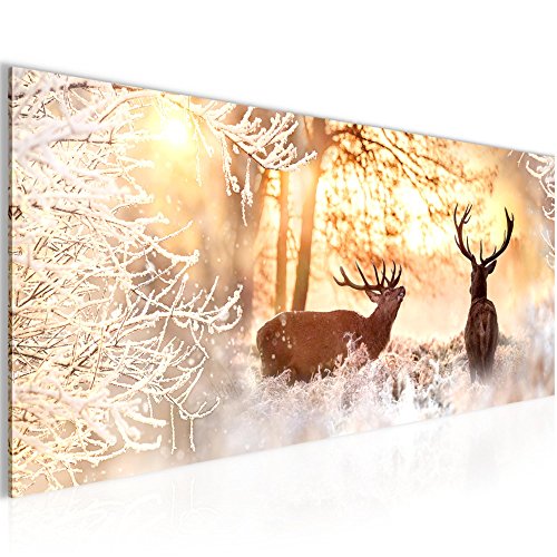 Winter Hirsch Bild Kunstdruck auf Vlies-Leinwand S195