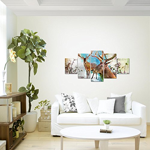 Natur Hirsch Bild Kunstdruck auf Vlies-Leinwand S140