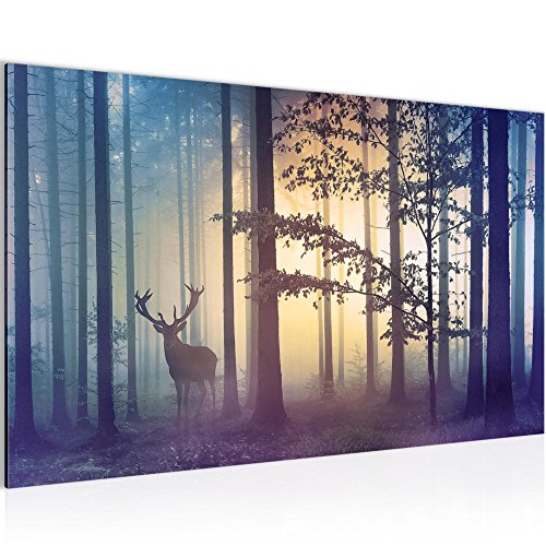 Wald Hirsch Landschaft Bild Kunstdruck auf Vlies-Leinwand L157