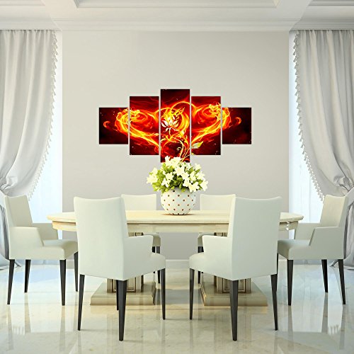 Feuer Herz Blumen Bild Kunstdruck auf Vlies-Leinwand B431