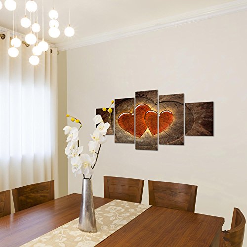 Herzen Holz Bild Kunstdruck auf Vlies-Leinwand S091