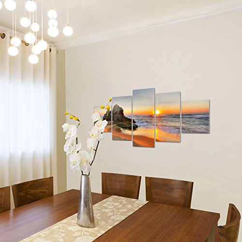 Sonnenaufgang Strand Landschaft Bild Kunstdruck auf Vlies-Leinwand L021