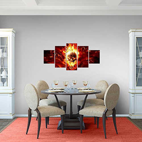 Feuer Schädel Bild Kunstdruck auf Vlies-Leinwand S051