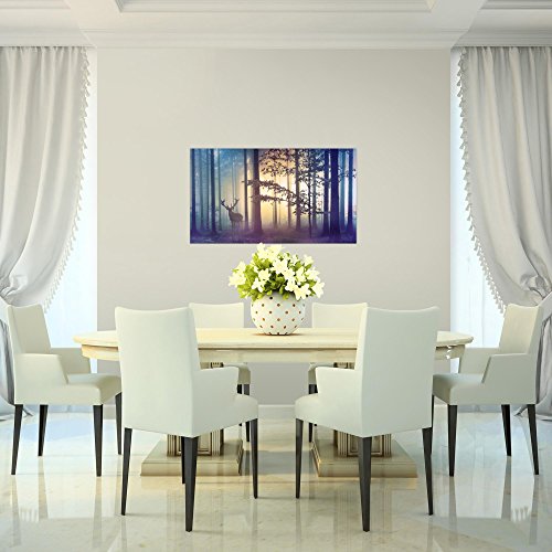 Wald Hirsch Landschaft Bild Kunstdruck auf Vlies-Leinwand L157