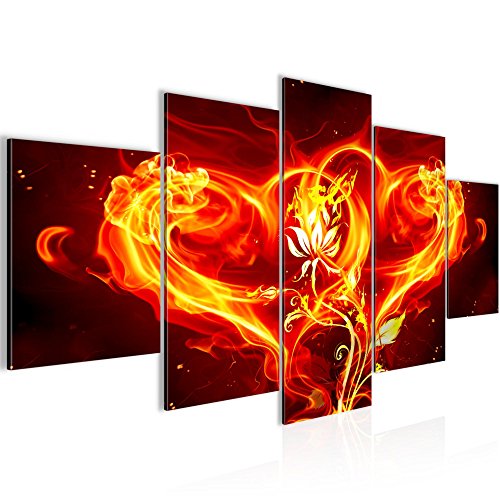 Feuer Herz Blumen Bild Kunstdruck auf Vlies-Leinwand B431