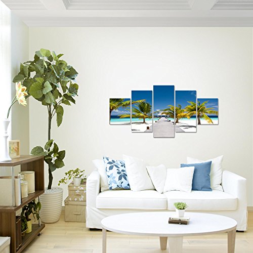 Strand Palmen Landschaft Bild Kunstdruck auf Vlies-Leinwand L015
