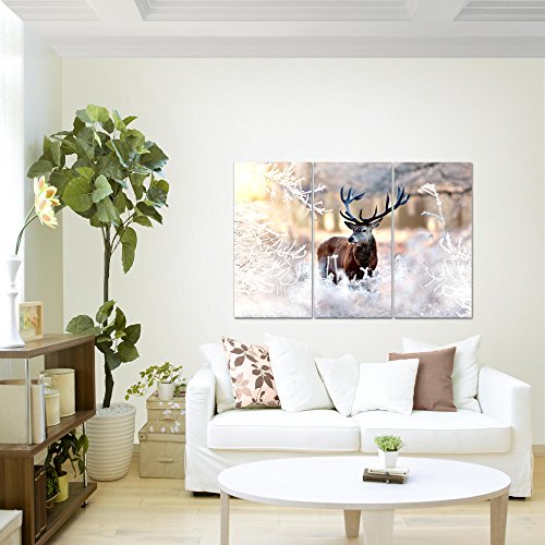 Winter Hirsch Bild Kunstdruck auf Vlies-Leinwand S194