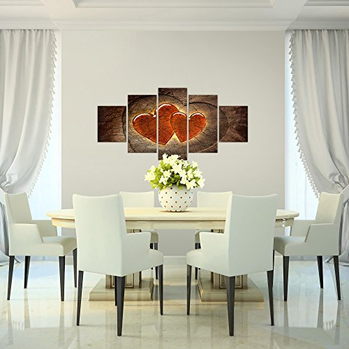 Herzen Holz Bild Kunstdruck auf Vlies-Leinwand S091
