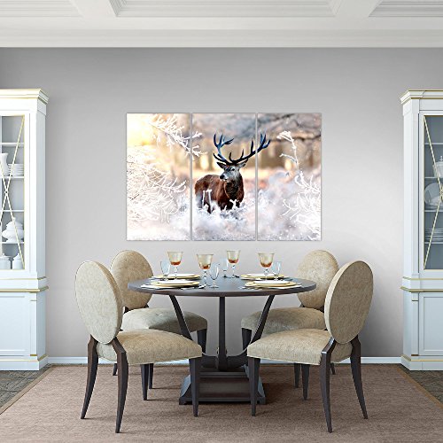Winter Hirsch Bild Kunstdruck auf Vlies-Leinwand S194