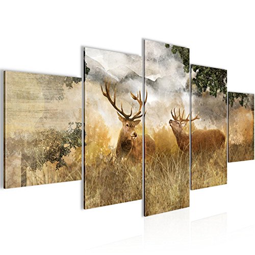 Natur Hirsch Bild Kunstdruck auf Vlies-Leinwand S142