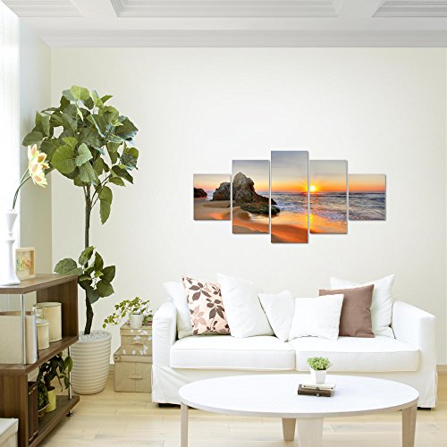 Sonnenaufgang Strand Landschaft Bild Kunstdruck auf Vlies-Leinwand L021