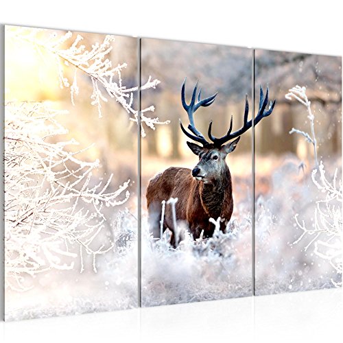Winter Hirsch Bild Kunstdruck auf Vlies-Leinwand S194