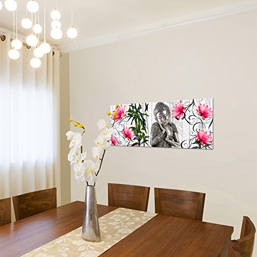 Buddha Blumen Bild Kunstdruck auf Vlies-Leinwand F017