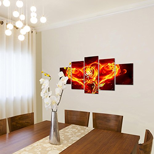Feuer Herz Blumen Bild Kunstdruck auf Vlies-Leinwand B431