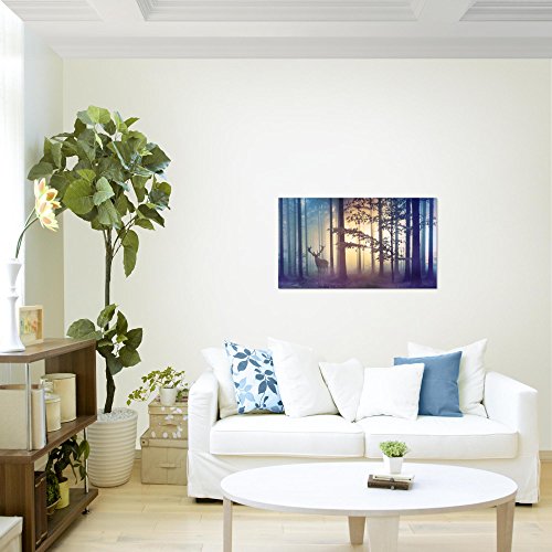 Wald Hirsch Landschaft Bild Kunstdruck auf Vlies-Leinwand L157