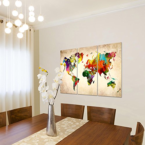Weltkarte World Map Bild Kunstdruck auf Vlies-Leinwand W075
