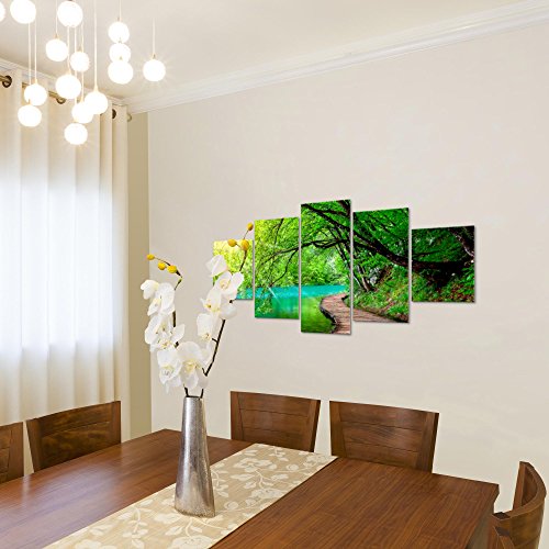 Brücke am See Landschaft Bild Kunstdruck auf Vlies-Leinwand L187