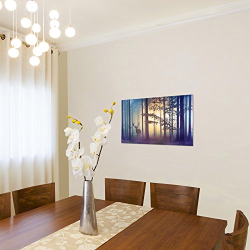 Wald Hirsch Landschaft Bild Kunstdruck auf Vlies-Leinwand L157