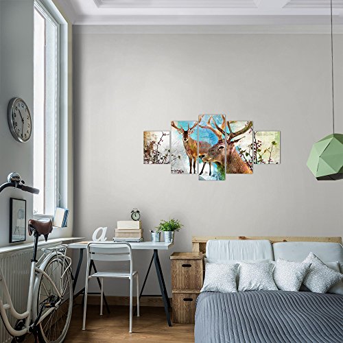 Natur Hirsch Bild Kunstdruck auf Vlies-Leinwand S140