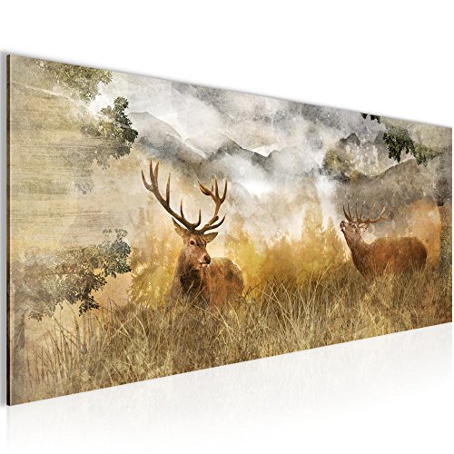 Natur Hirsch Bild Kunstdruck auf Vlies-Leinwand S144