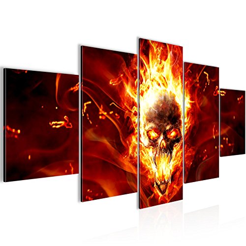 Feuer Schädel Bild Kunstdruck auf Vlies-Leinwand S051