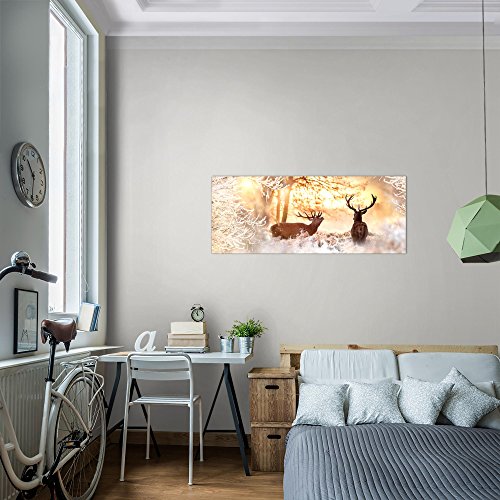 Winter Hirsch Bild Kunstdruck auf Vlies-Leinwand S195