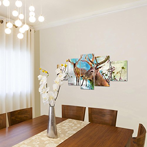 Natur Hirsch Bild Kunstdruck auf Vlies-Leinwand S140