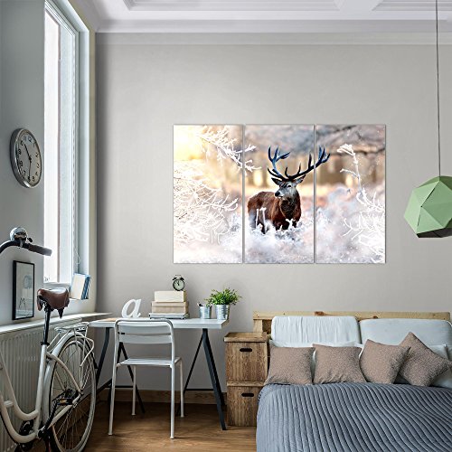 Winter Hirsch Bild Kunstdruck auf Vlies-Leinwand S194