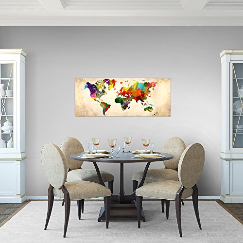 Weltkarte World Map Bild Kunstdruck auf Vlies-Leinwand W054