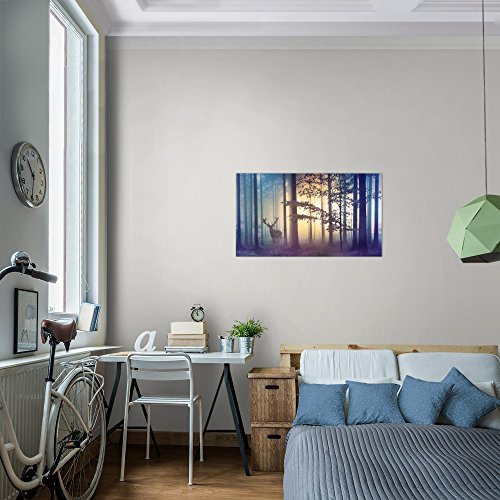 Wald Hirsch Landschaft Bild Kunstdruck auf Vlies-Leinwand L157
