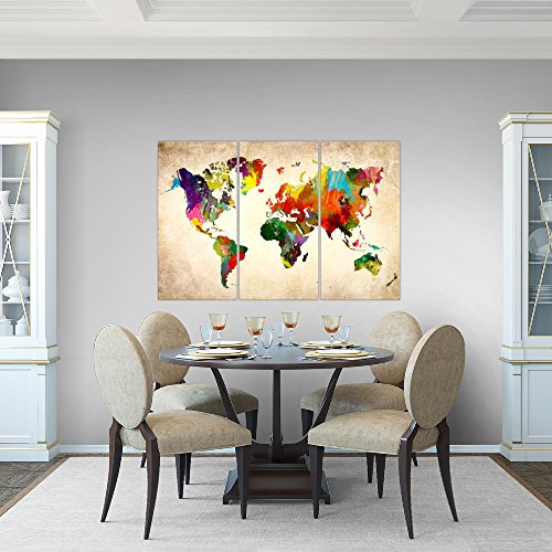 Weltkarte World Map Bild Kunstdruck auf Vlies-Leinwand W075