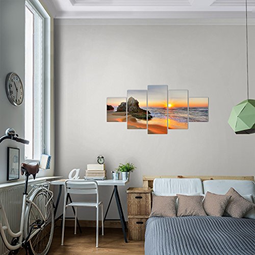 Sonnenaufgang Strand Landschaft Bild Kunstdruck auf Vlies-Leinwand L021