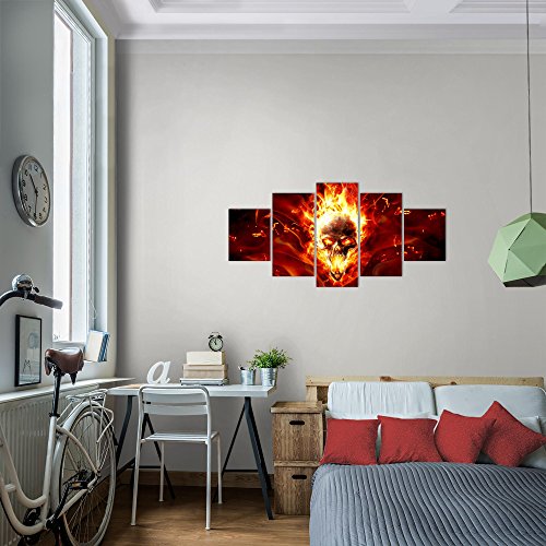 Feuer Schädel Bild Kunstdruck auf Vlies-Leinwand S051