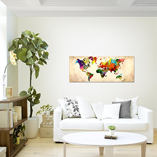 Weltkarte World Map Bild Kunstdruck auf Vlies-Leinwand W054