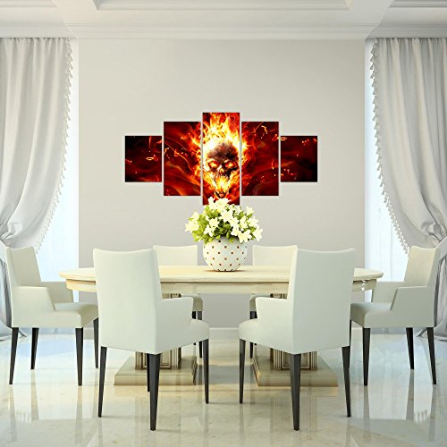 Feuer Schädel Bild Kunstdruck auf Vlies-Leinwand S051