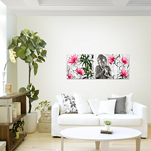 Buddha Blumen Bild Kunstdruck auf Vlies-Leinwand F017