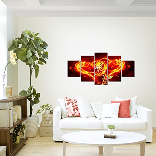 Feuer Herz Blumen Bild Kunstdruck auf Vlies-Leinwand B431