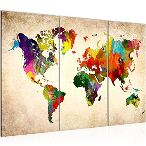 Weltkarte World Map Bild Kunstdruck auf Vlies-Leinwand W075