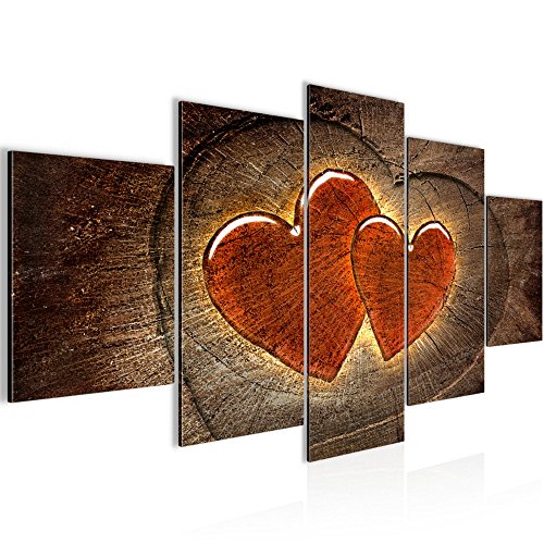 Herzen Holz Bild Kunstdruck auf Vlies-Leinwand S091