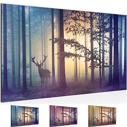Wald Hirsch Landschaft Bild Kunstdruck auf Vlies-Leinwand L157